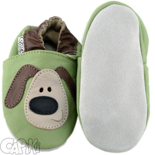 Capiki - kožené capačky  - zelené psíky