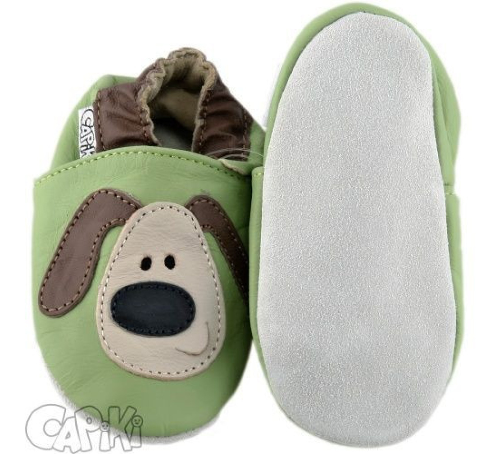 Capiki - kožené capačky  - zelené psíky