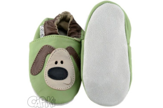 Capiki - kožené capačky  - zelené psíky