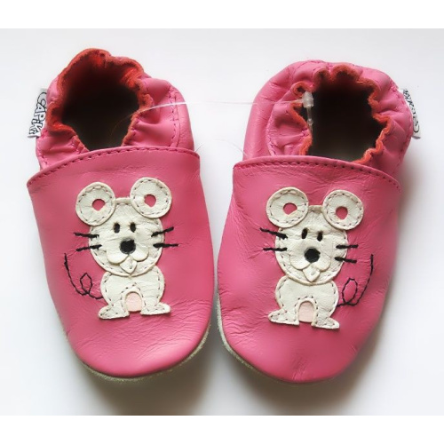 Kožené capačky Capiki - ružové s myškou