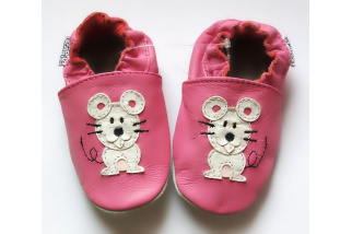 Kožené capačky Capiki - ružové s myškou