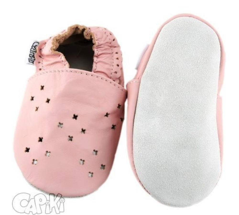 Capiki - Kožené capačky - ružové dierkované