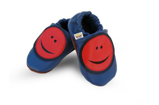 Kožené capačky Afelo - modré - smajlík