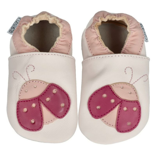 Capiki - Kožené capačky - ružové s lienkou