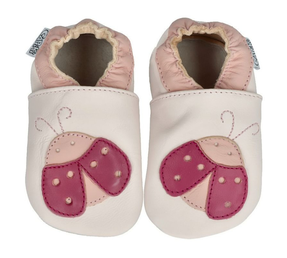 Capiki - Kožené capačky - ružové s lienkou