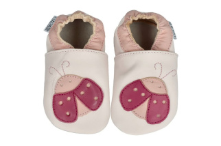 Capiki - Kožené capačky - ružové s lienkou