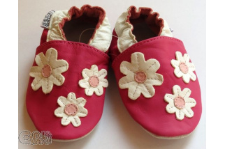 Kožené capačky Capiki - sedmokrásky malinové