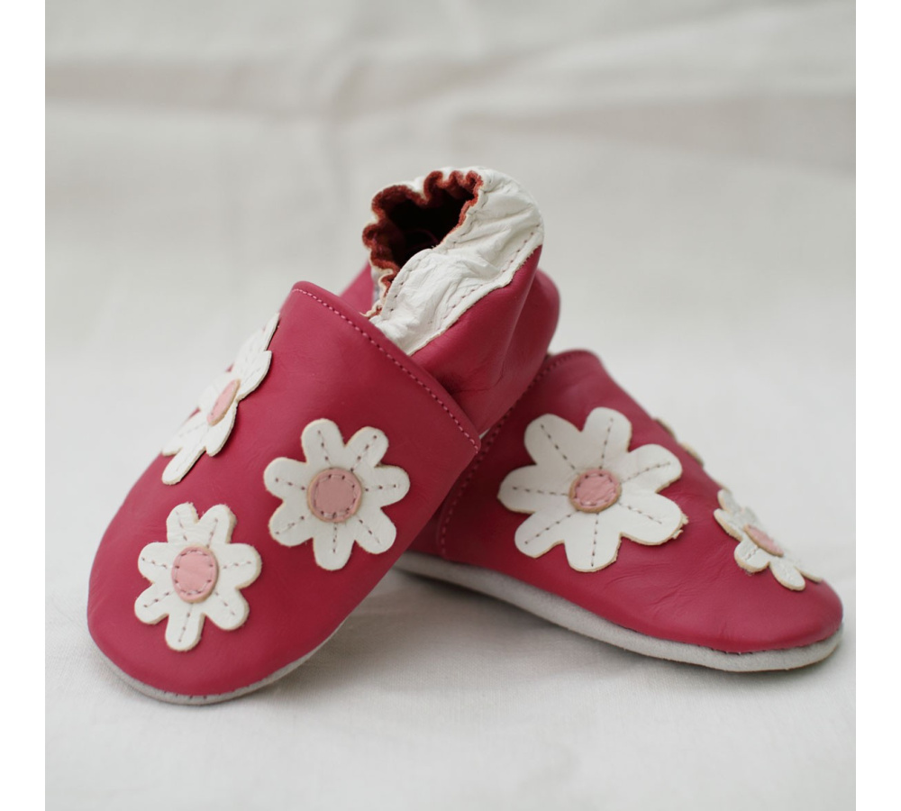 Kožené capačky Capiki - sedmokrásky malinové