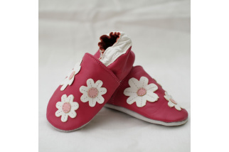 Kožené capačky Capiki - sedmokrásky malinové