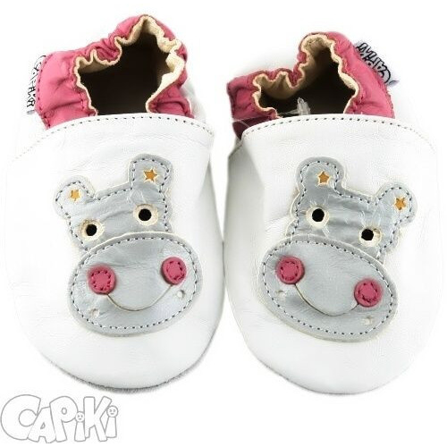 Capiki - kožené capačky - biele hrošíky