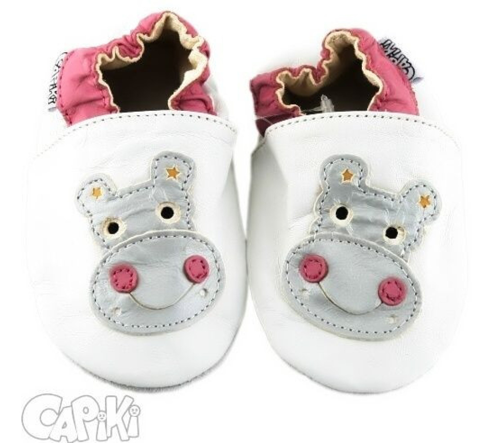 Capiki - kožené capačky - biele hrošíky