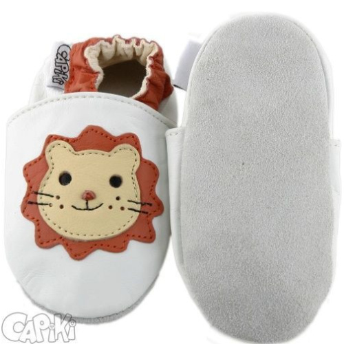 Kožené capačky Capiki - lev na bielej