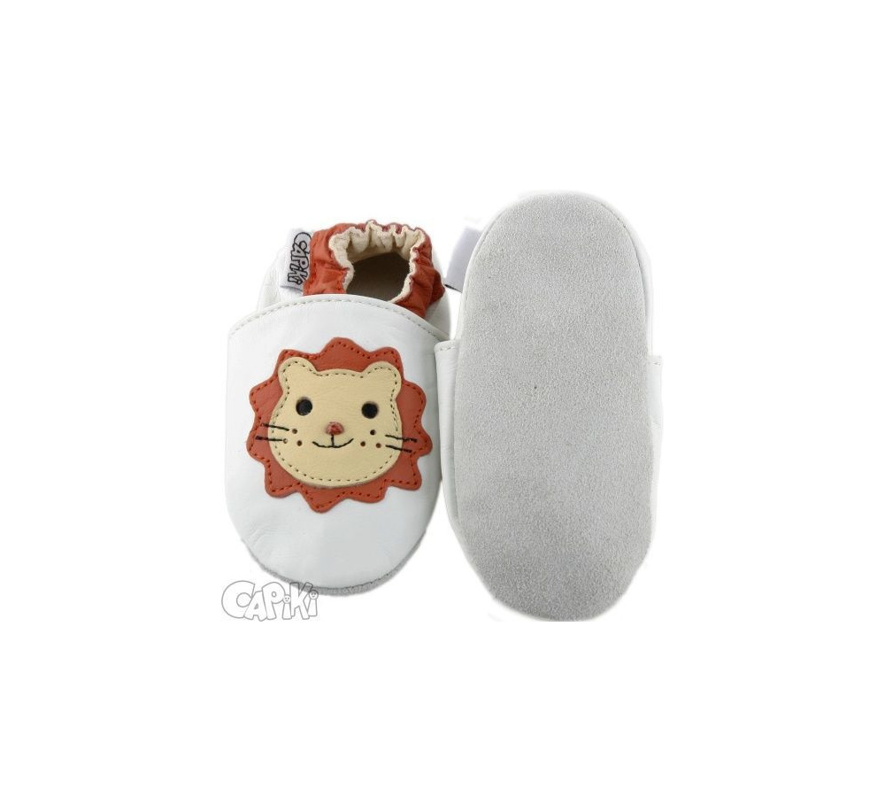 Kožené capačky Capiki - lev na bielej