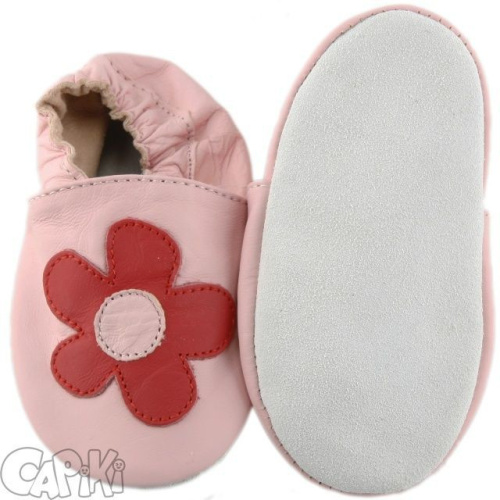Kožené capačky Capiki - ružové s kvetinkou
