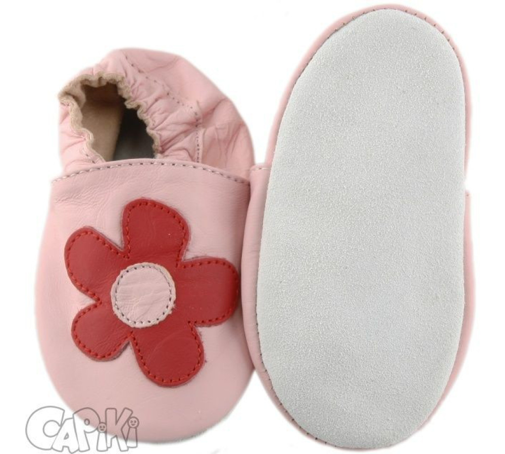 Kožené capačky Capiki - ružové s kvetinkou