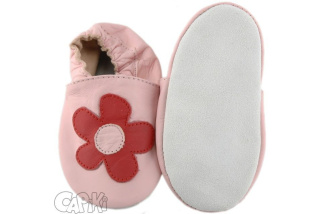 Kožené capačky Capiki - ružové s kvetinkou