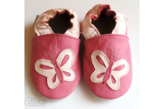 Kožené capačky Capiki - ružové s motýlikom