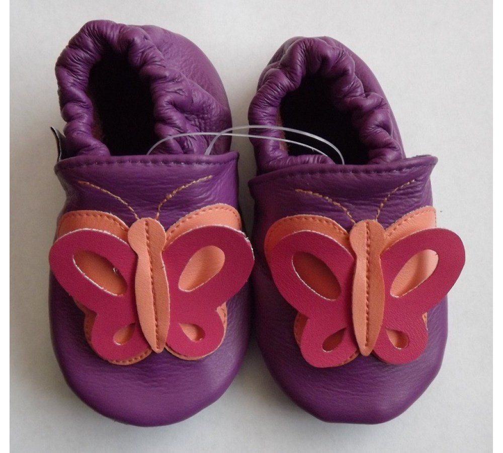 Kožené capačky Afelo - motýľ - fialové