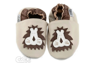 Kožené capačky Capiki - béžové s levíkom