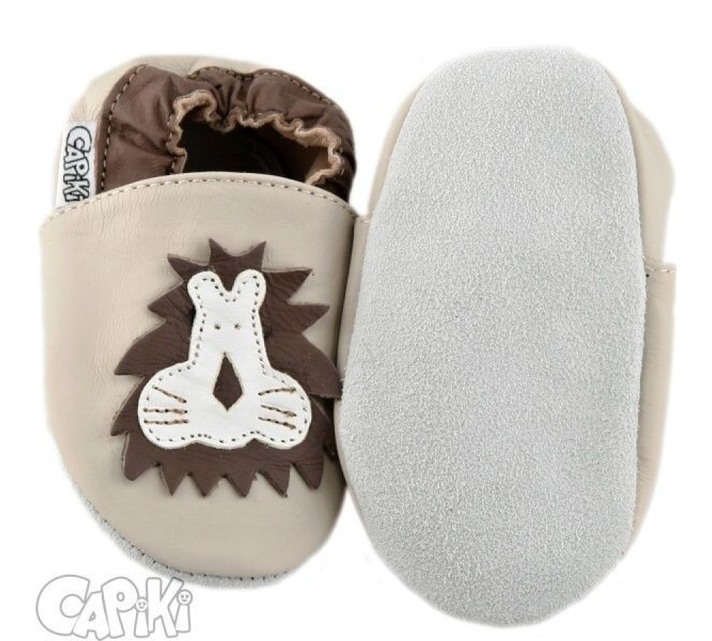 Kožené capačky Capiki - béžové s levíkom