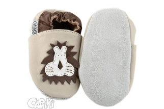 Kožené capačky Capiki - béžové s levíkom