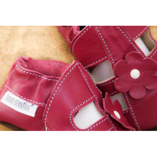 Kožené capačky Tomar - sandálky - jednofarebné s kvietkom - ružovofialová