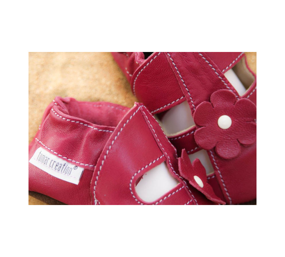 Kožené capačky Tomar - sandálky - jednofarebné s kvietkom - ružovofialová