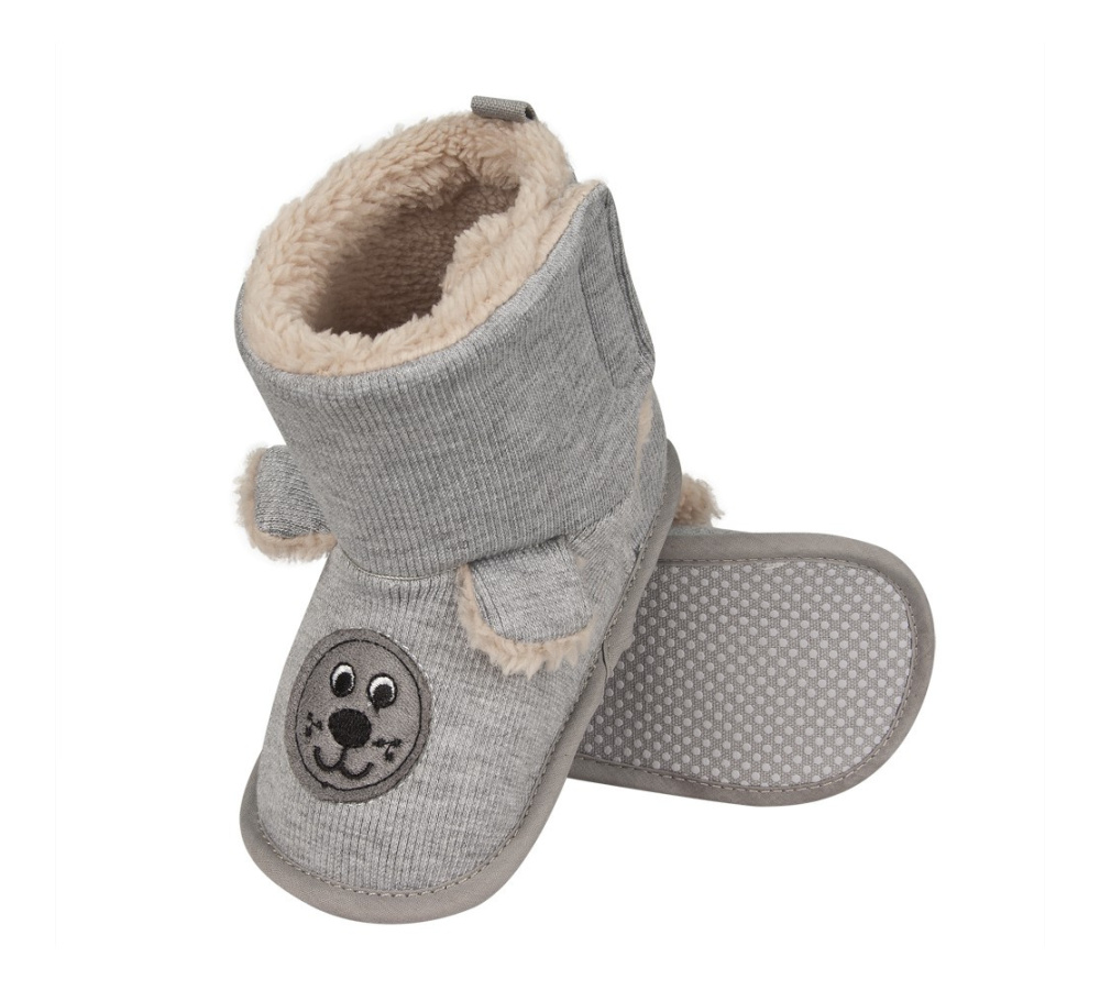 Teplé papučky - sivé s medvedíkom