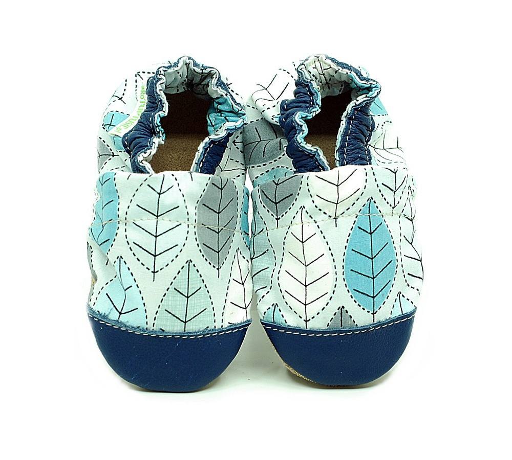 EcoTuptusie Cotton - textilné capačky s koženou podošvou - modré listy