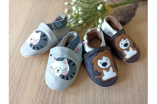 Footstep - kožené capačky mačička - sivé