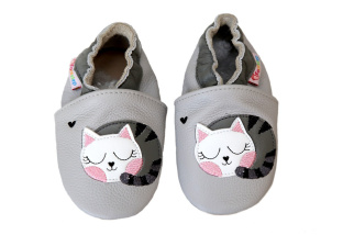 Footstep - kožené capačky mačička - sivé
