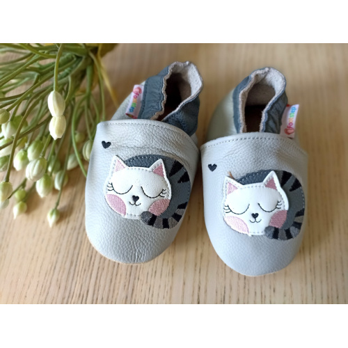 Footstep - kožené capačky mačička - sivé