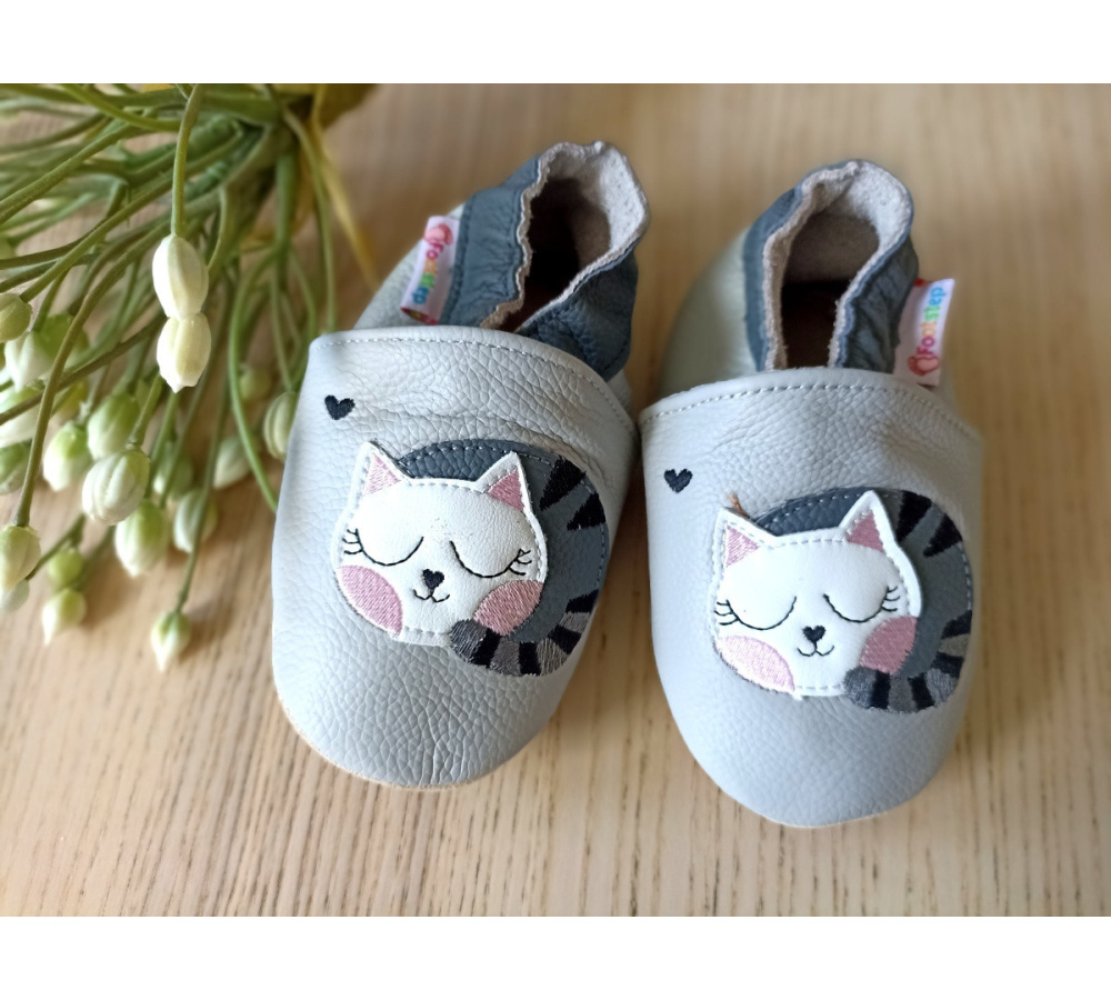 Footstep - kožené capačky mačička - sivé