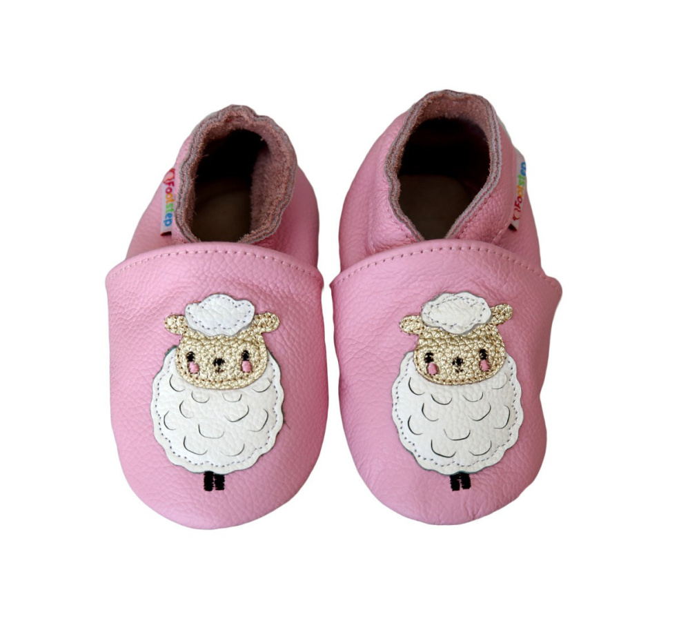 Footstep - kožené capačky ovečka - svetloružové