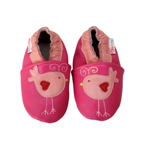 Footstep - kožené capačky vtáčiky - tmavoružové