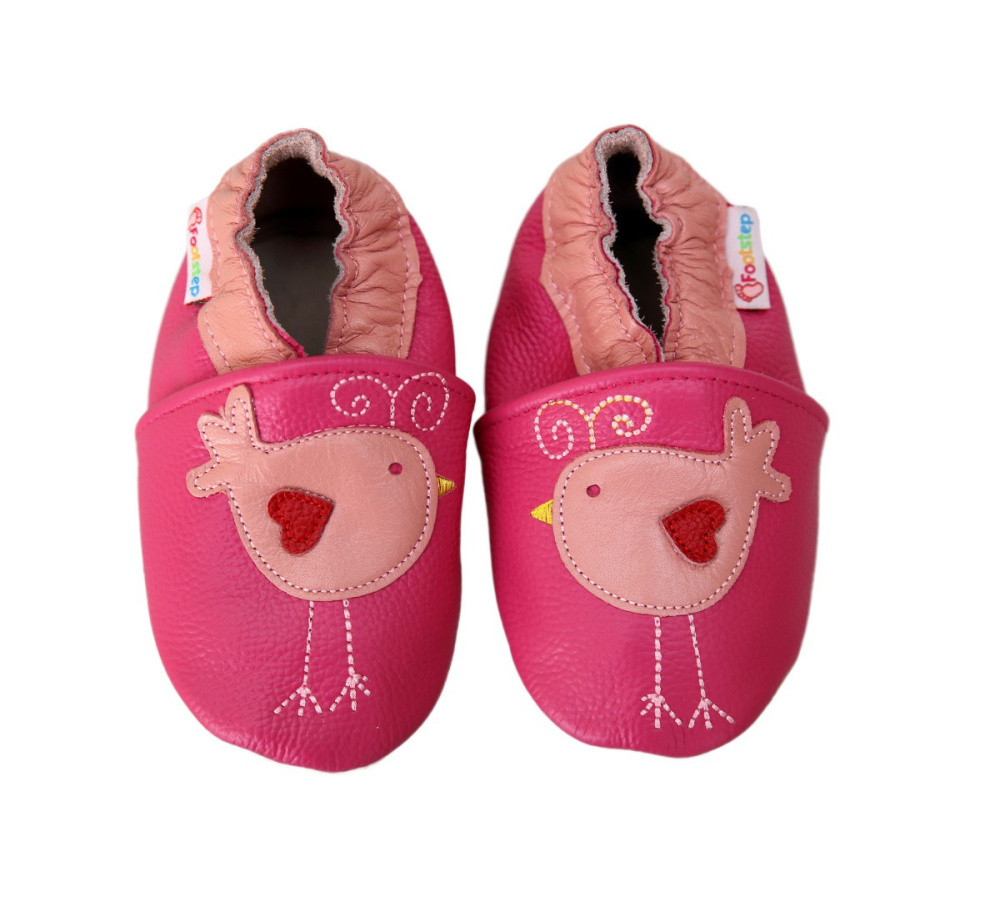 Footstep - kožené capačky vtáčiky - tmavoružové