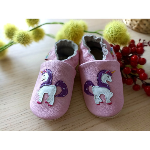 Footstep - kožené capačky jednorožec - svetloružové