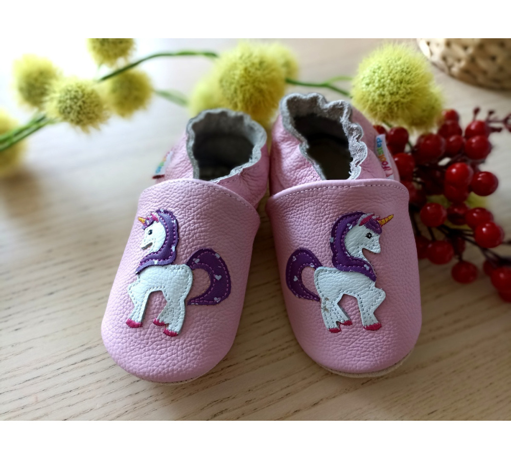 Footstep - kožené capačky jednorožec - svetloružové