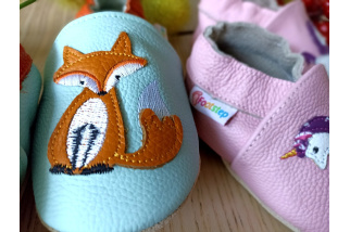 Footstep - kožené capačky líška - modré