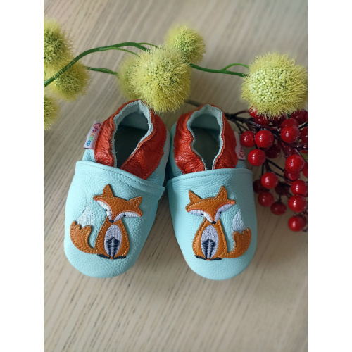 Footstep - kožené capačky líška - modré