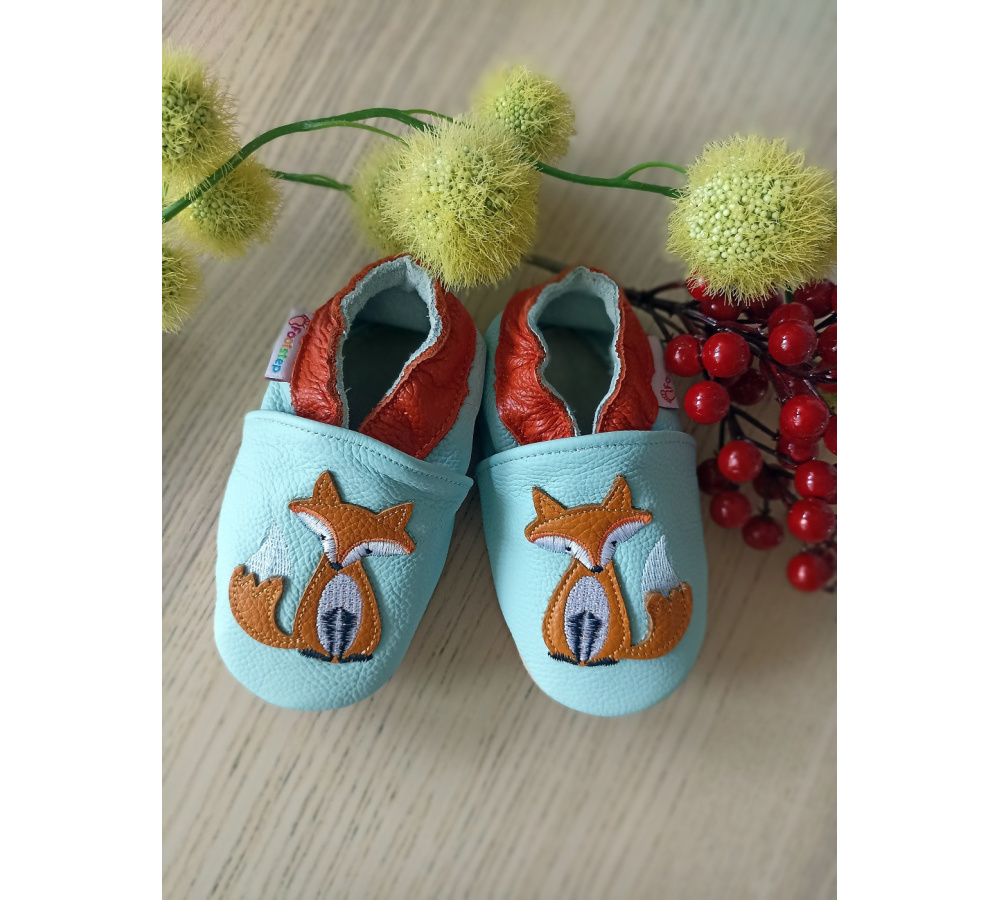 Footstep - kožené capačky líška - modré