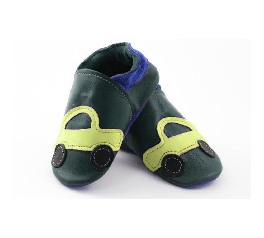 Kožené capačky Tomar  žlté autíčko - farba avokádo