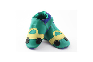 Kožené capačky Tomar  žlté autíčko - tyrkysové