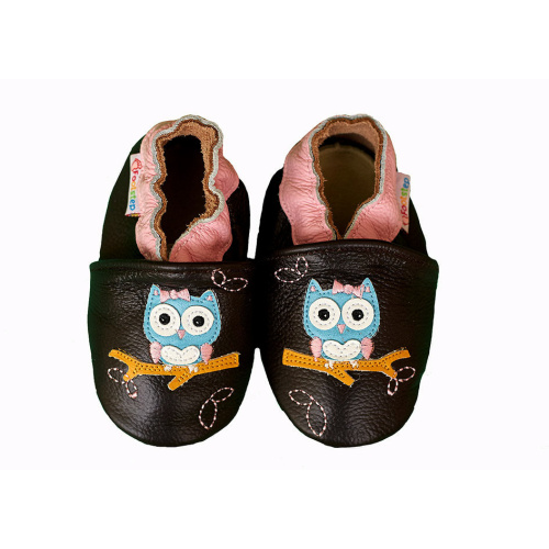 Footstep - kožené capačky sovička - hnedé