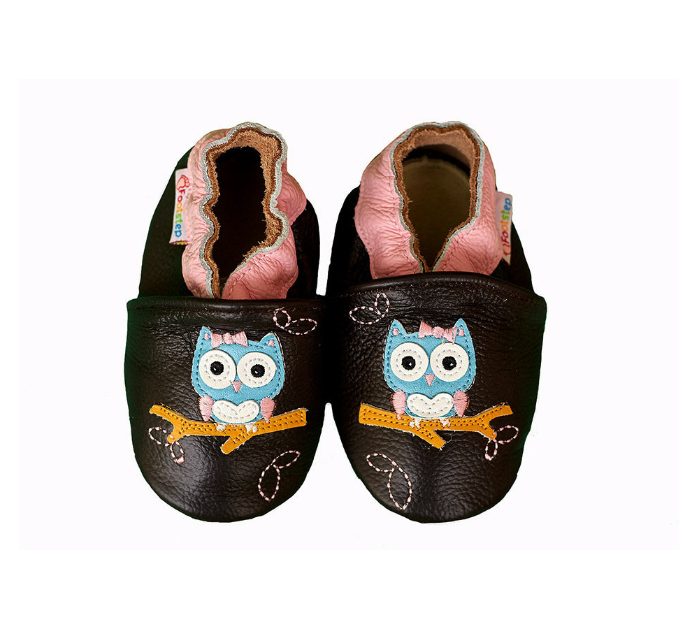 Footstep - kožené capačky sovička - hnedé