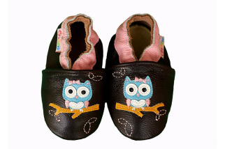 Footstep - kožené capačky sovička - hnedé