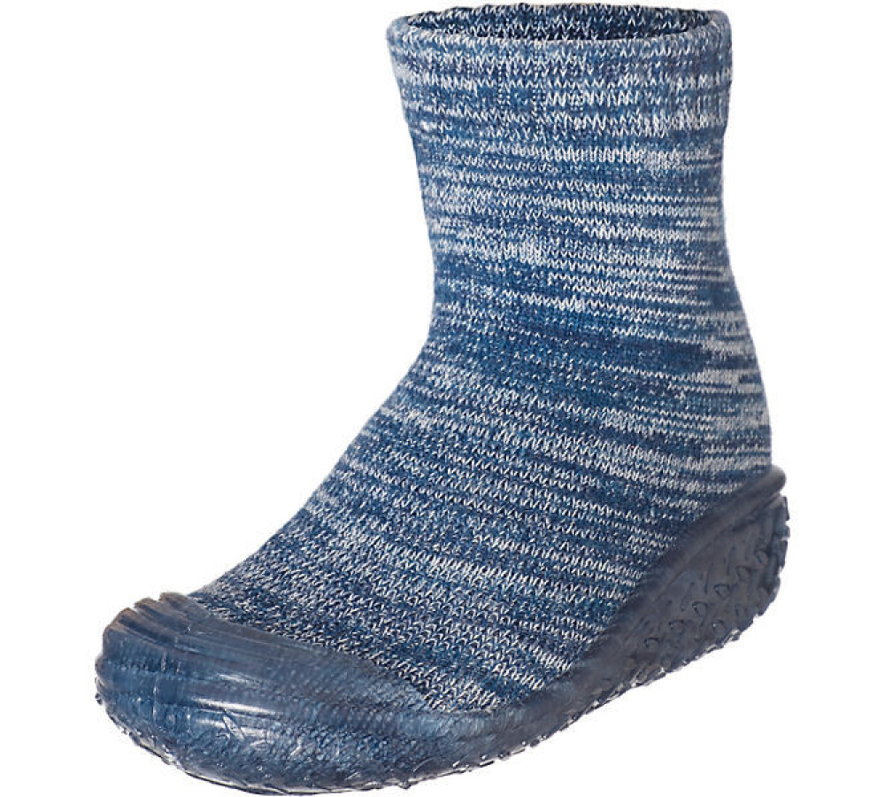 Štrikované papučko-ponožky s gumenou podošvou - tmavomodré