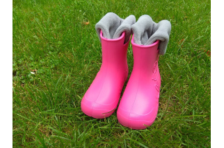 Camminare - detské zateplené gumáky žabka - tmavo ružové