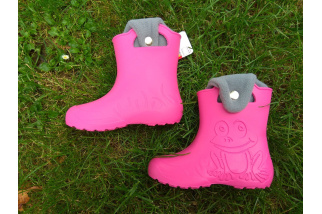 Camminare - detské zateplené gumáky žabka - tmavo ružové