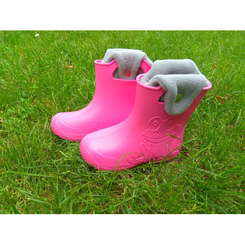 Camminare - detské zateplené gumáky žabka - tmavo ružové